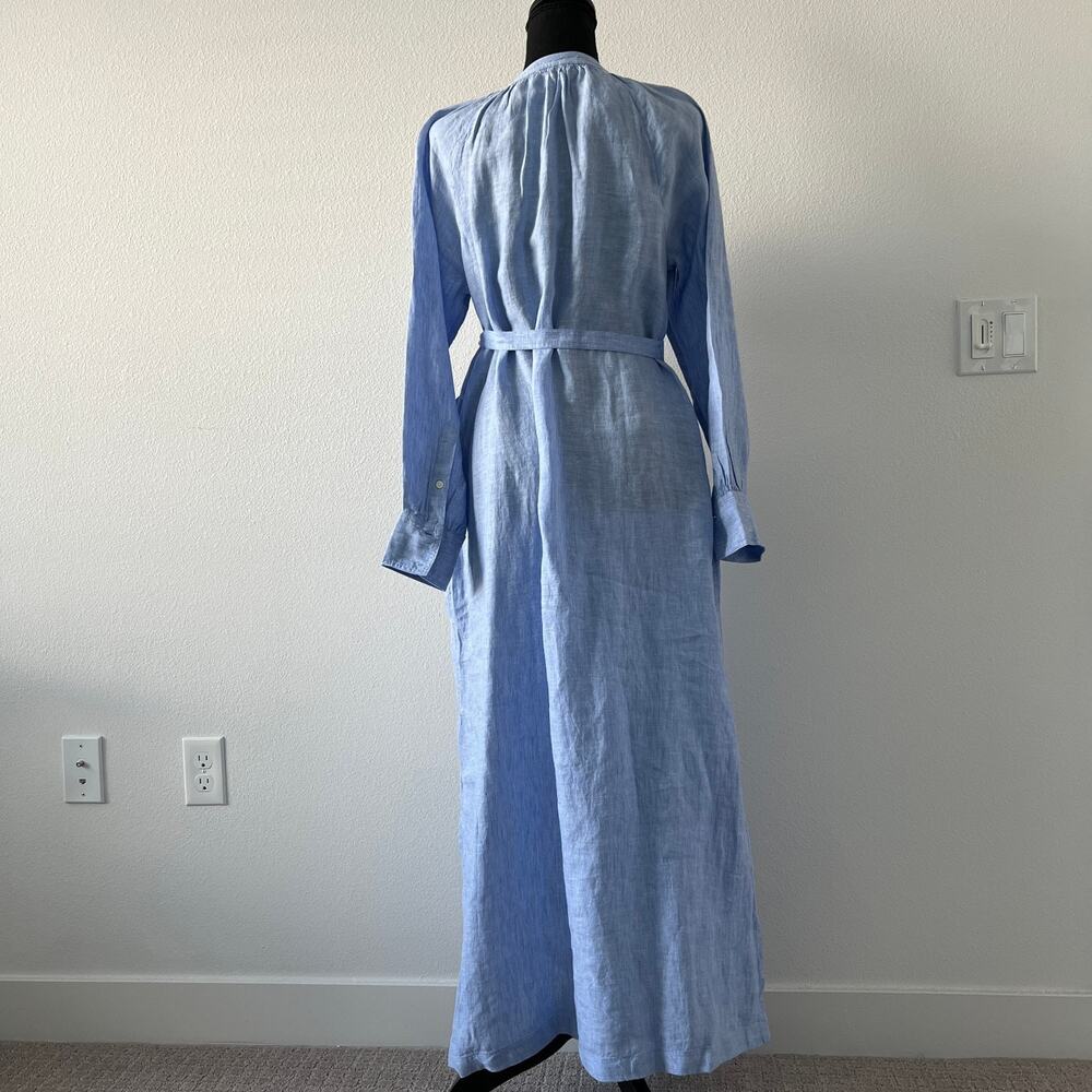 J Crew Cabana Linen Dress Size Small Blue Long Sleeve Pockets Flaw - Picture 6 of 15